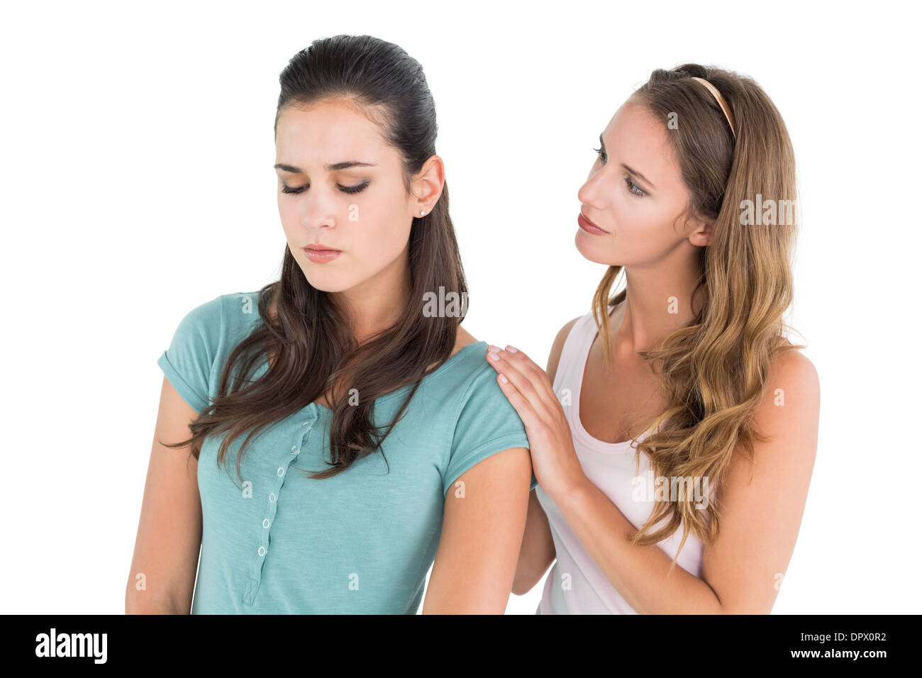 Giovane donna femmina consolante amico Foto Stock