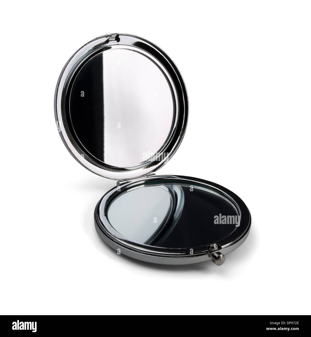 Tasca per il make-up specchio mini isolato su bianco Foto Stock