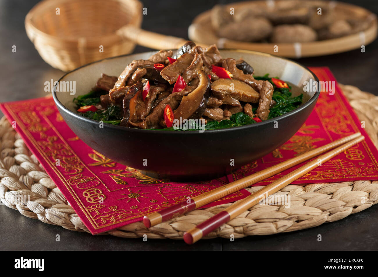 Le carni bovine in salsa di ostriche. Cucina cinese Foto Stock