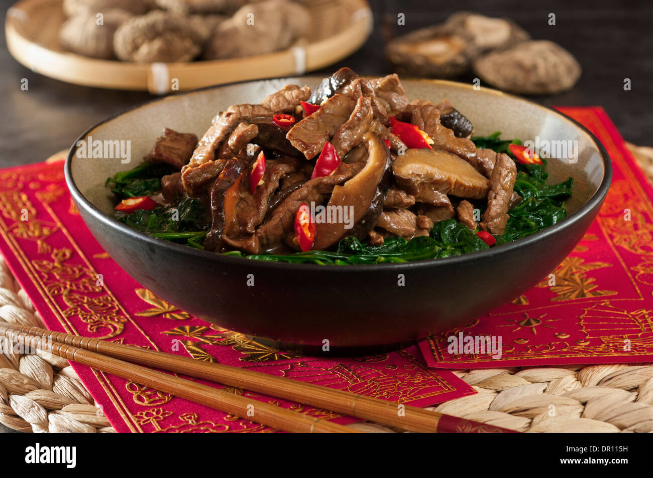 Le carni bovine in salsa di ostriche. Cucina cinese Foto Stock