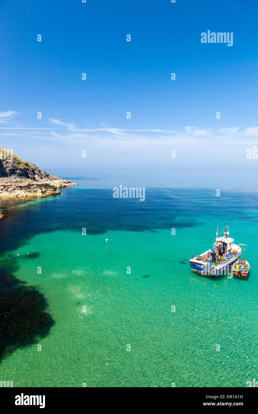 Barca da pesca, Port Isaac (Porthysek), North Cornwall, Inghilterra, Regno Unito. Foto Stock