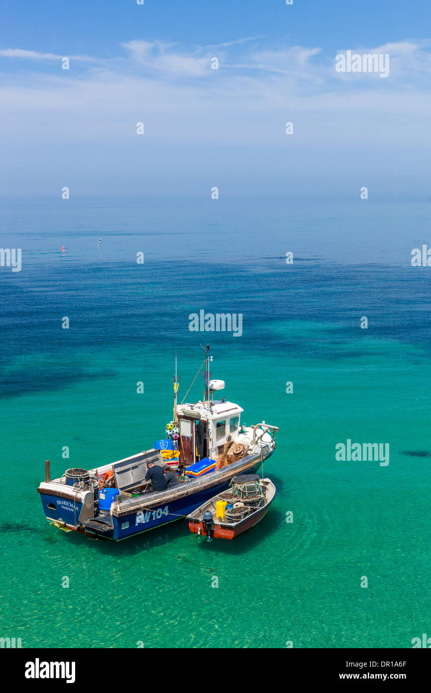 Barca da pesca, Port Isaac (Porthysek), North Cornwall, Inghilterra, Regno Unito. Foto Stock