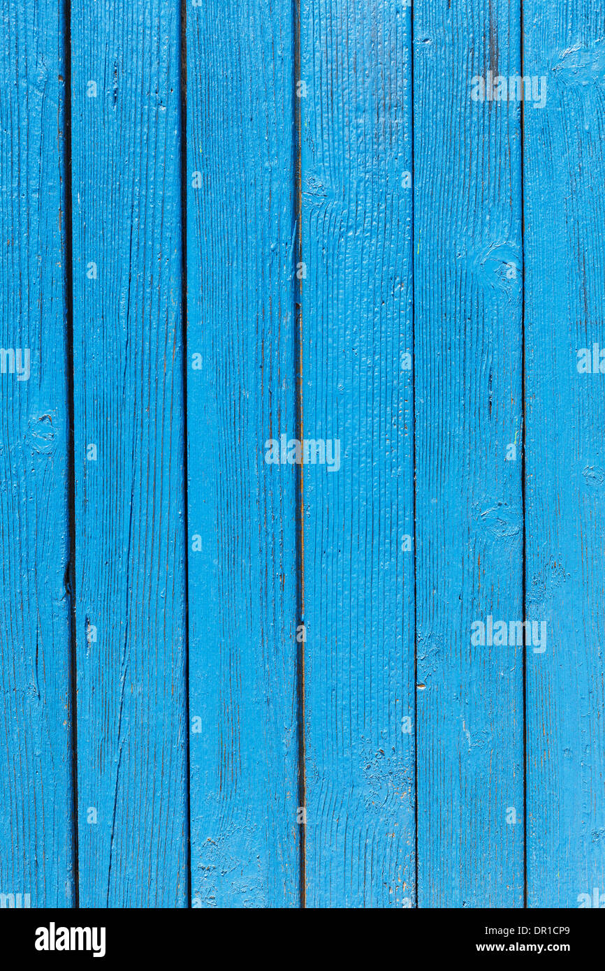 In legno tavole di pino giacente insieme in colore blu con linee e nodi Foto Stock