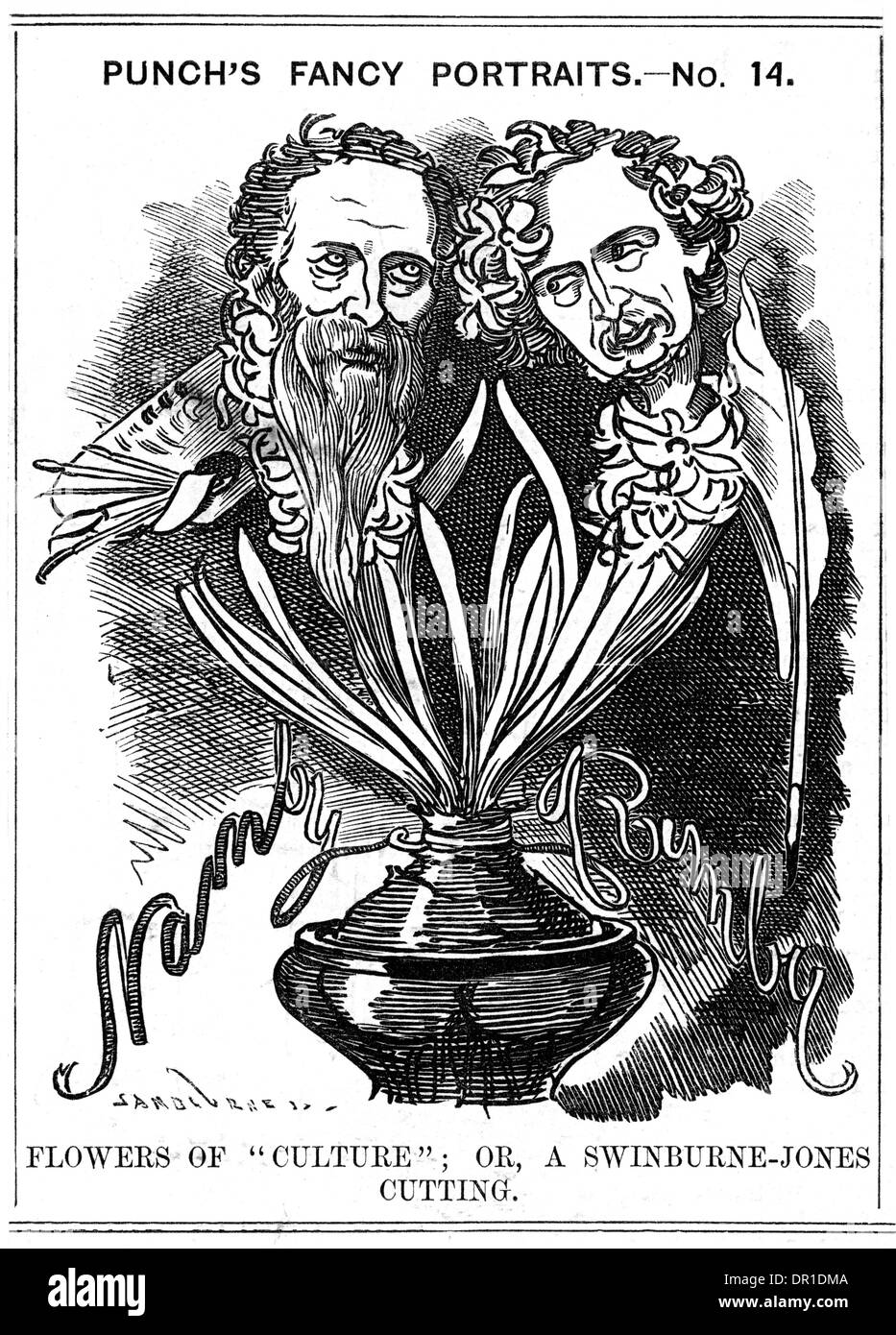 Ritratto dei cartoni animati, Fiori della cultura (Swinburne e Jones) Foto Stock