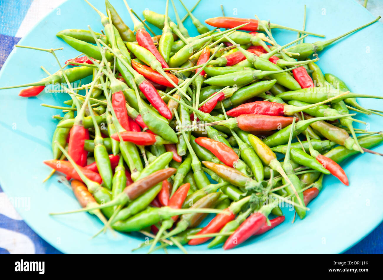 Il verde e il peperoncino rosso per alimenti Foto Stock