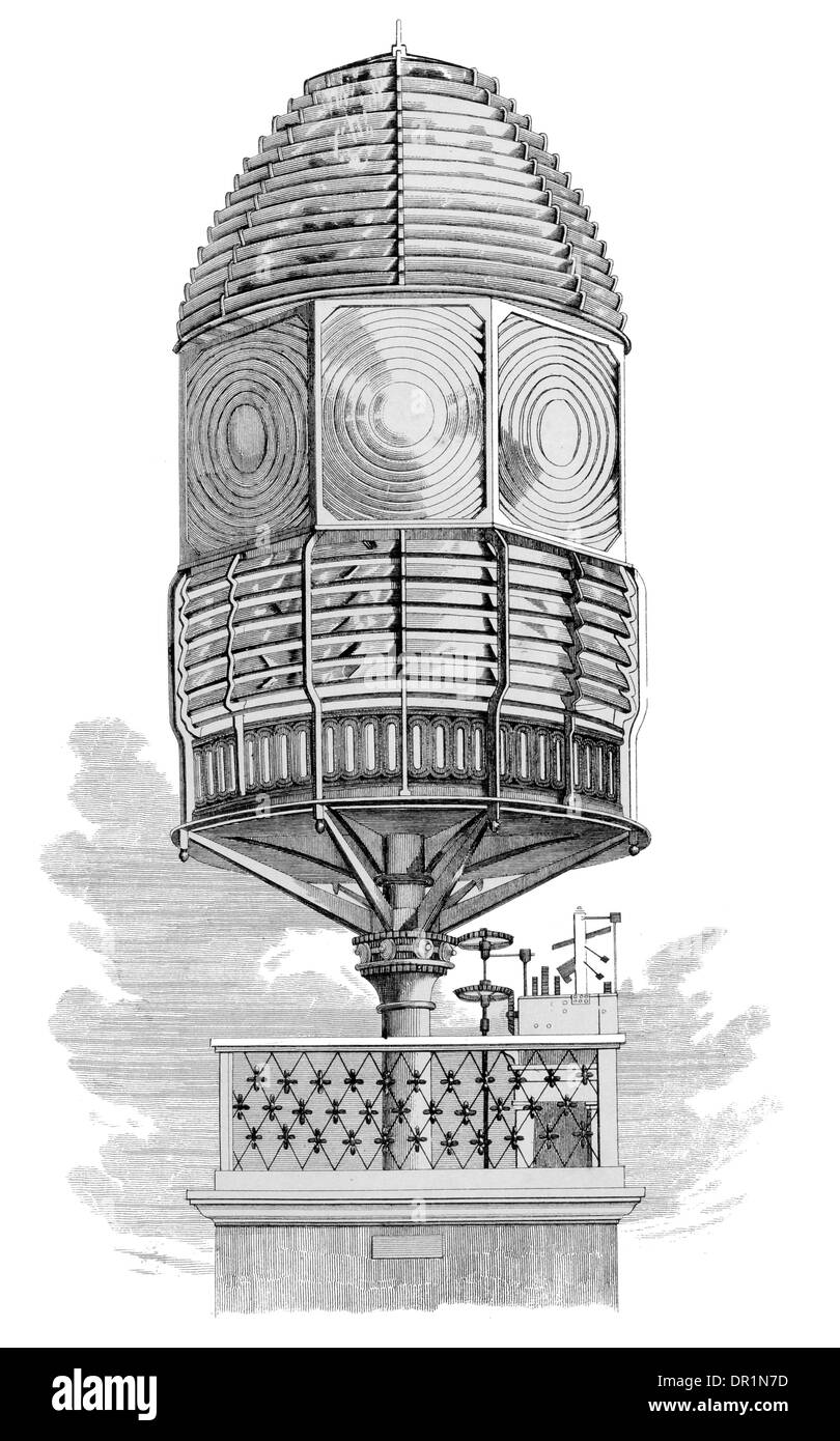 I diottrici luce girevole house lanterna con lente di Fresnel. Per caso Fratelli & Co Birmingham circa 1889 Foto Stock