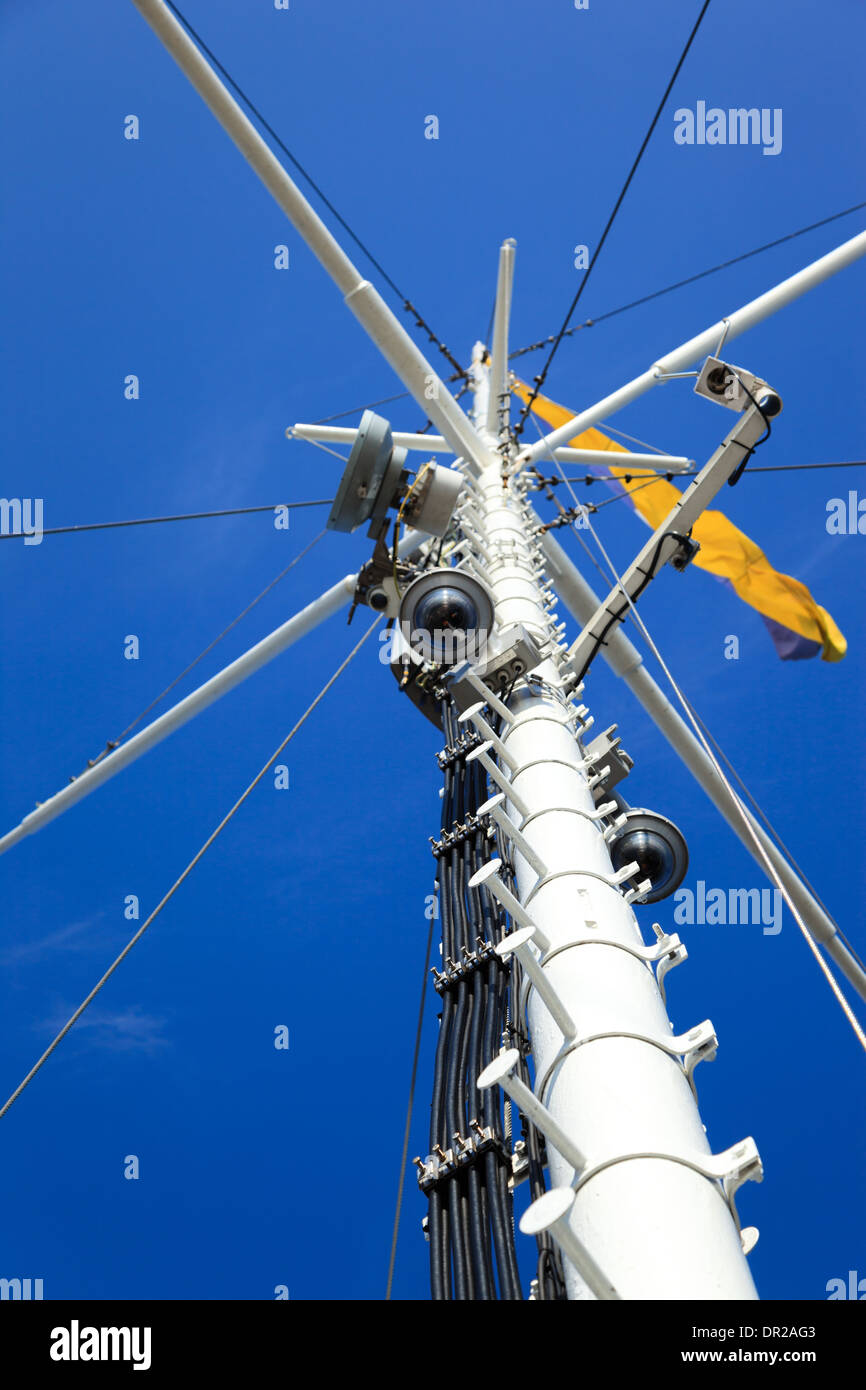 Videocamera di sicurezza sfera in corrispondenza di un polo - set contro il cielo blu. Foto Stock