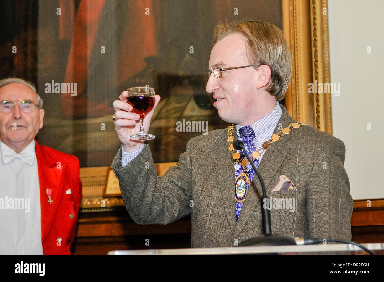 Belfast, Irlanda del Nord. 17 gen 2014 - Il Vice Sindaco, Christopher Stalford Credit: stephen Barnes/Alamy Live News Foto Stock