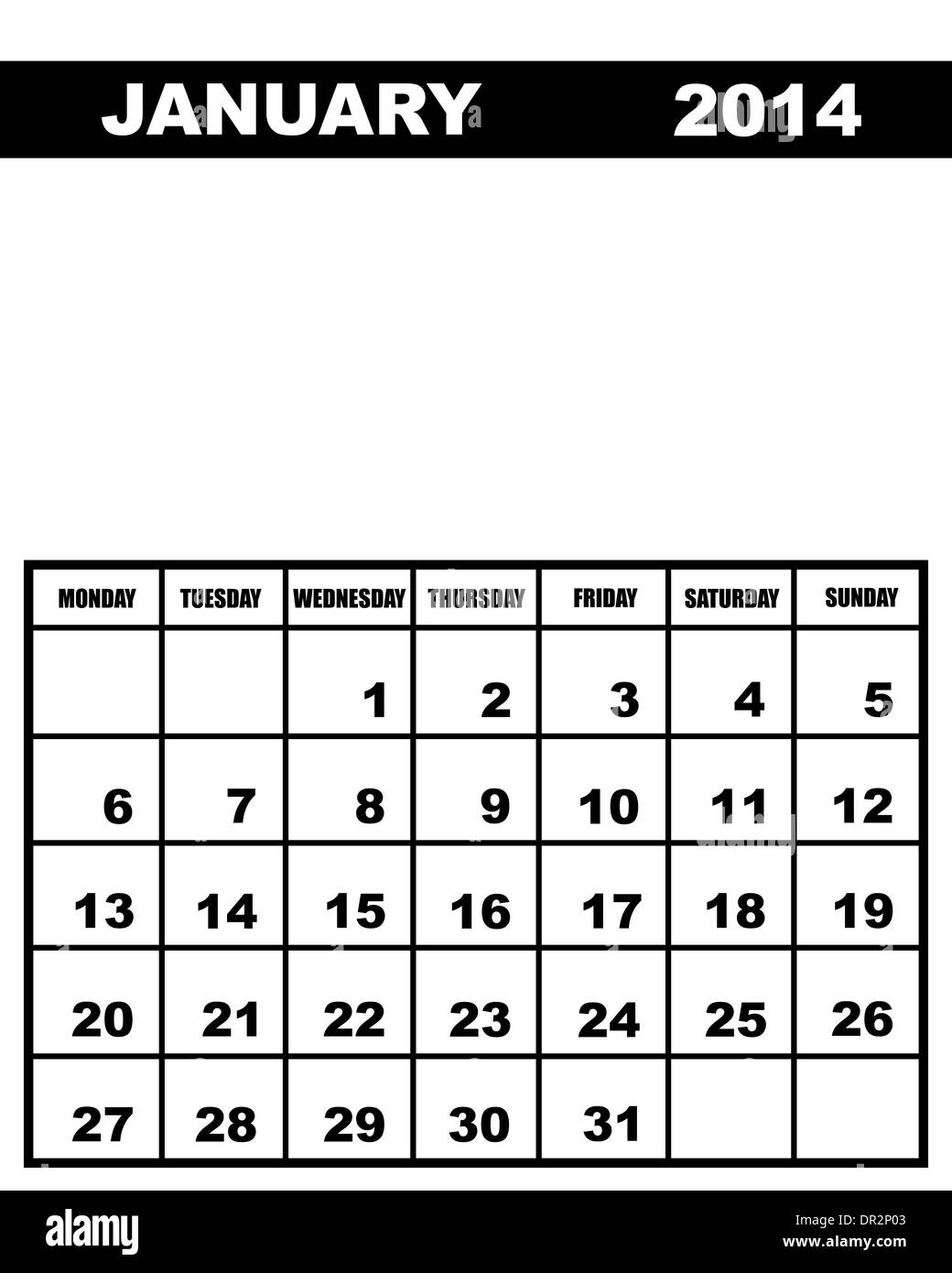 Calendario gennaio 2014 Foto Stock