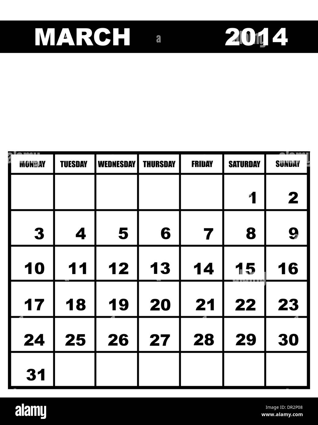Calendario Marzo 2014 Foto Stock