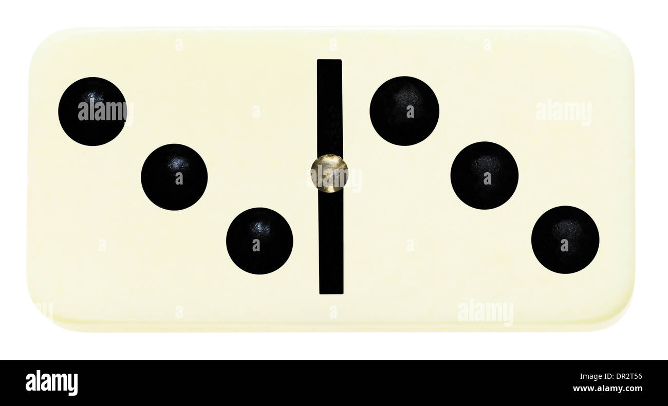Tre piastrelle di domino su isolati su sfondo bianco Foto Stock