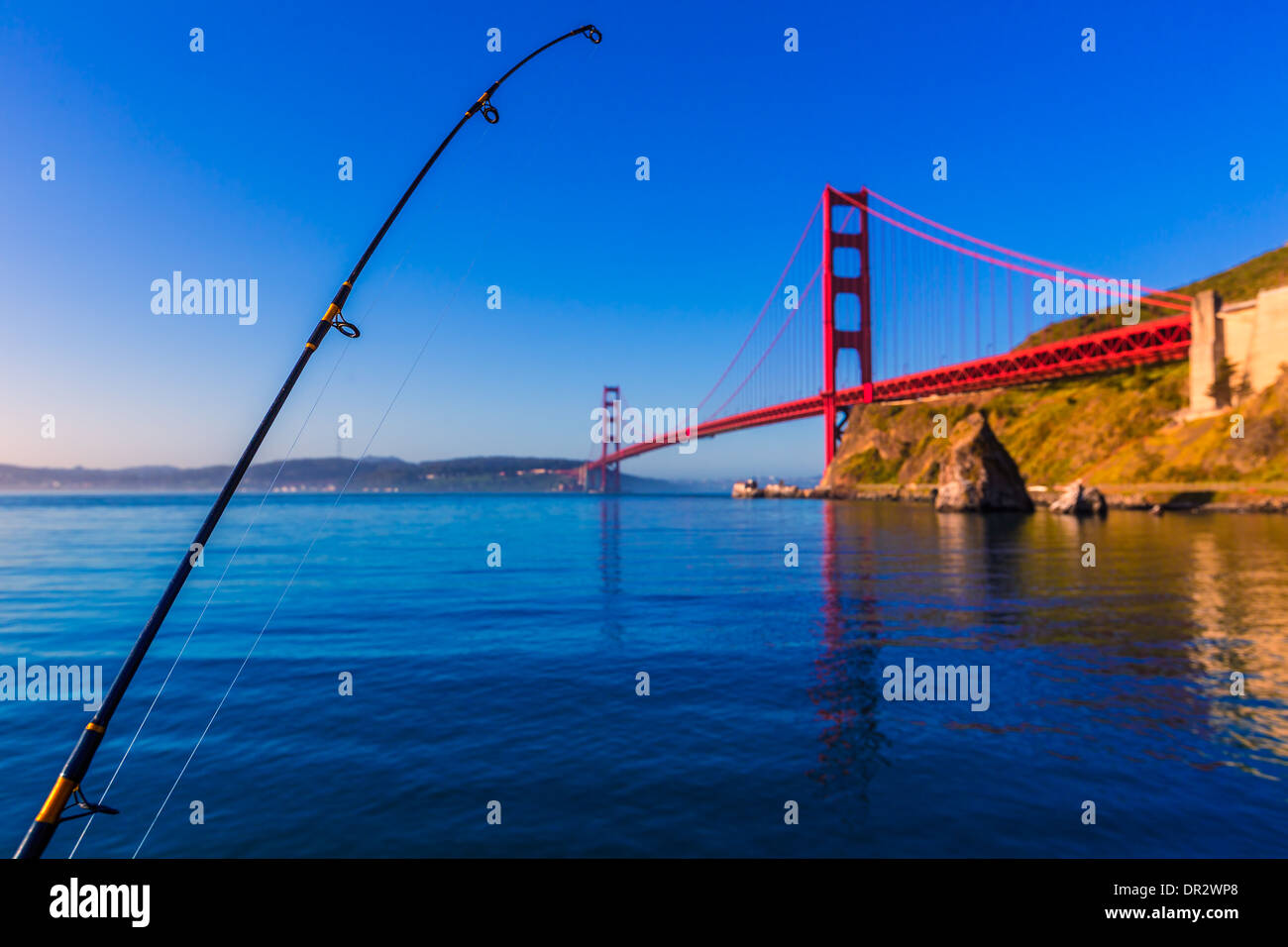San Francisco Golden Gate Bridge con canna da pesca California USA Foto Stock