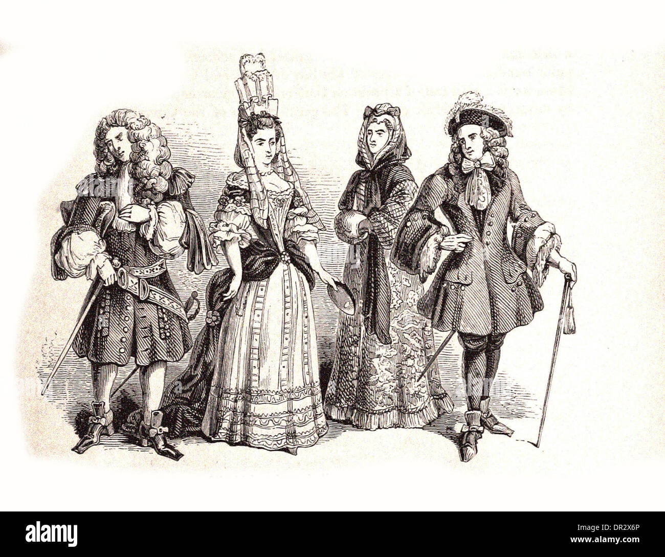 Costume di classi superiori in tempo di William e Maria - Britsh incisione Foto Stock