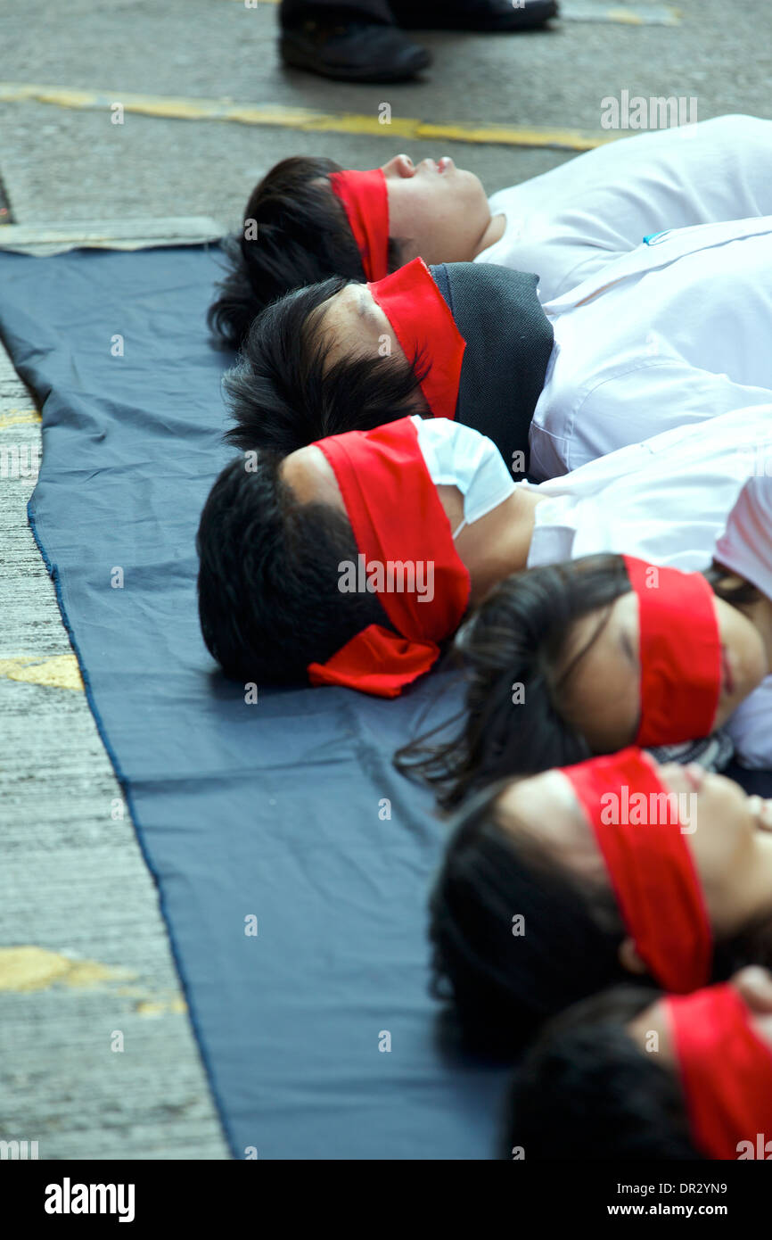 Studente cinese di manifestanti di Mong Kok, Hong Kong. Foto Stock