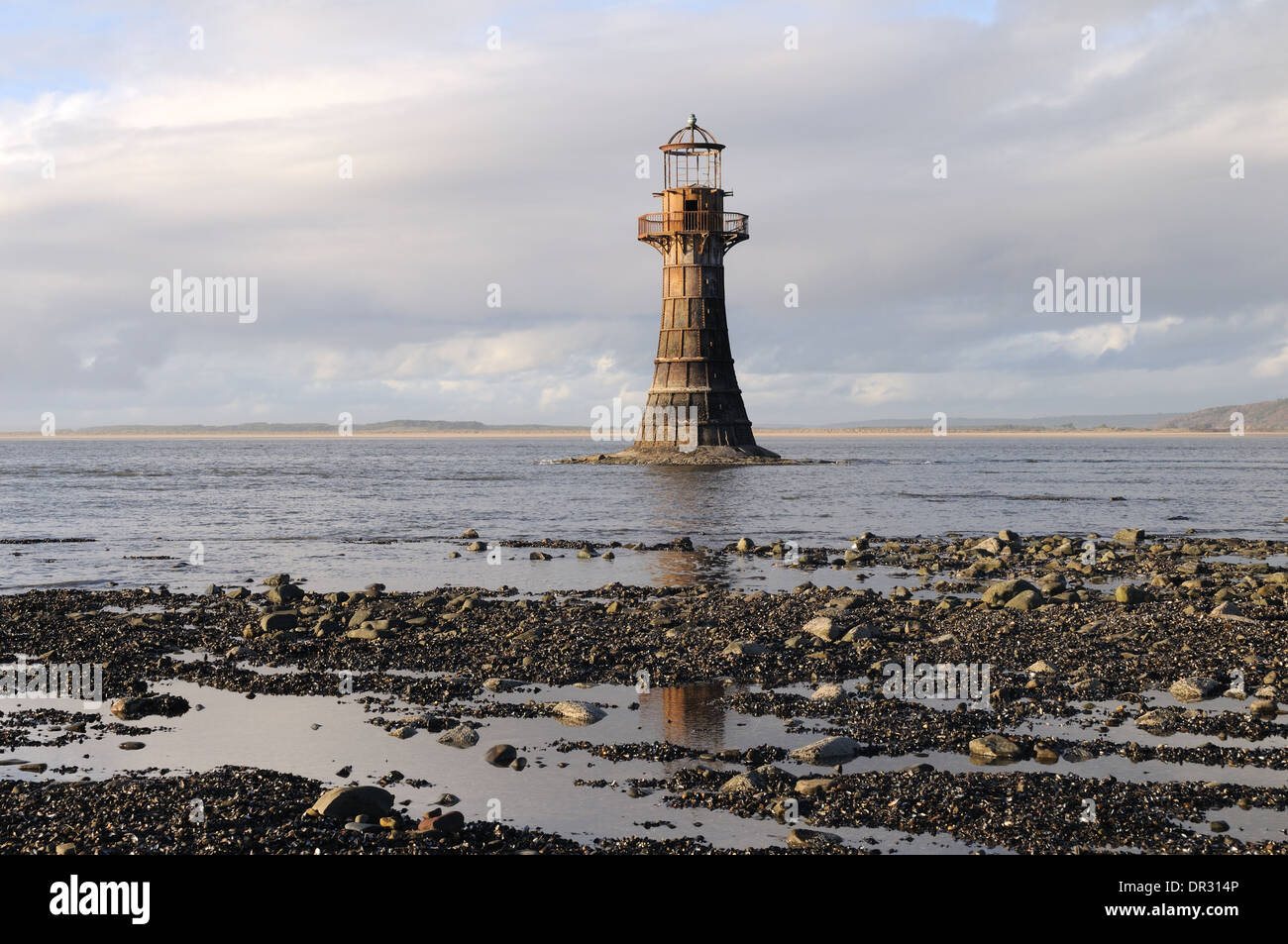 Whitford Point Lighthouse ghisa lighthouse Penisola di Gower Galles Cymru REGNO UNITO GB Foto Stock