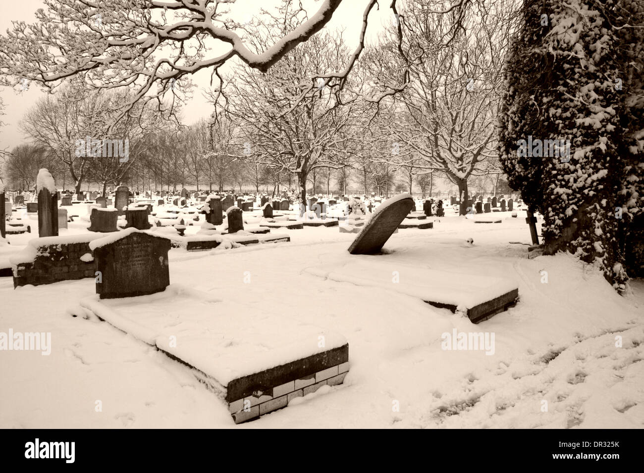 Cimitero in inverno Foto Stock