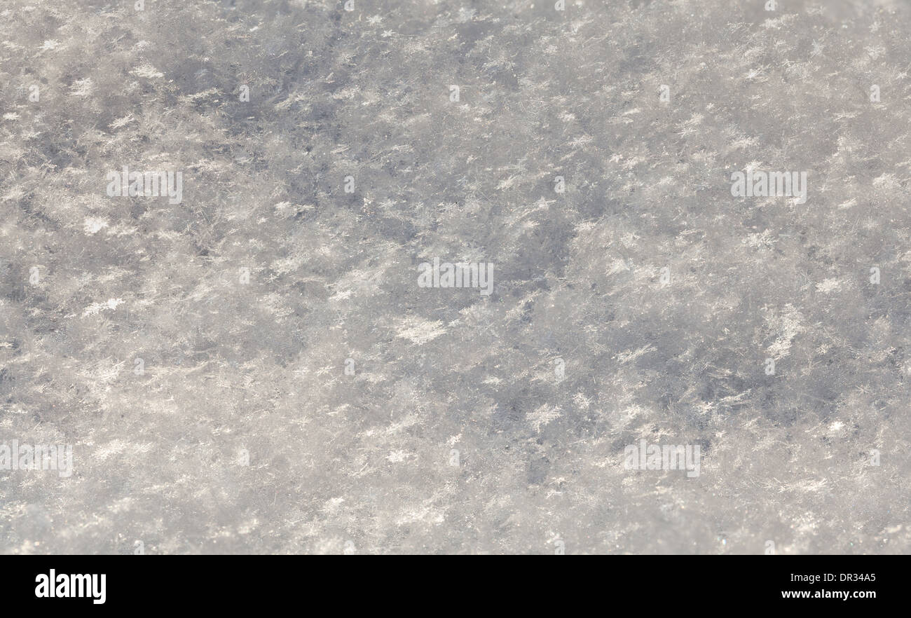 I fiocchi di neve su una superficie piana Foto Stock