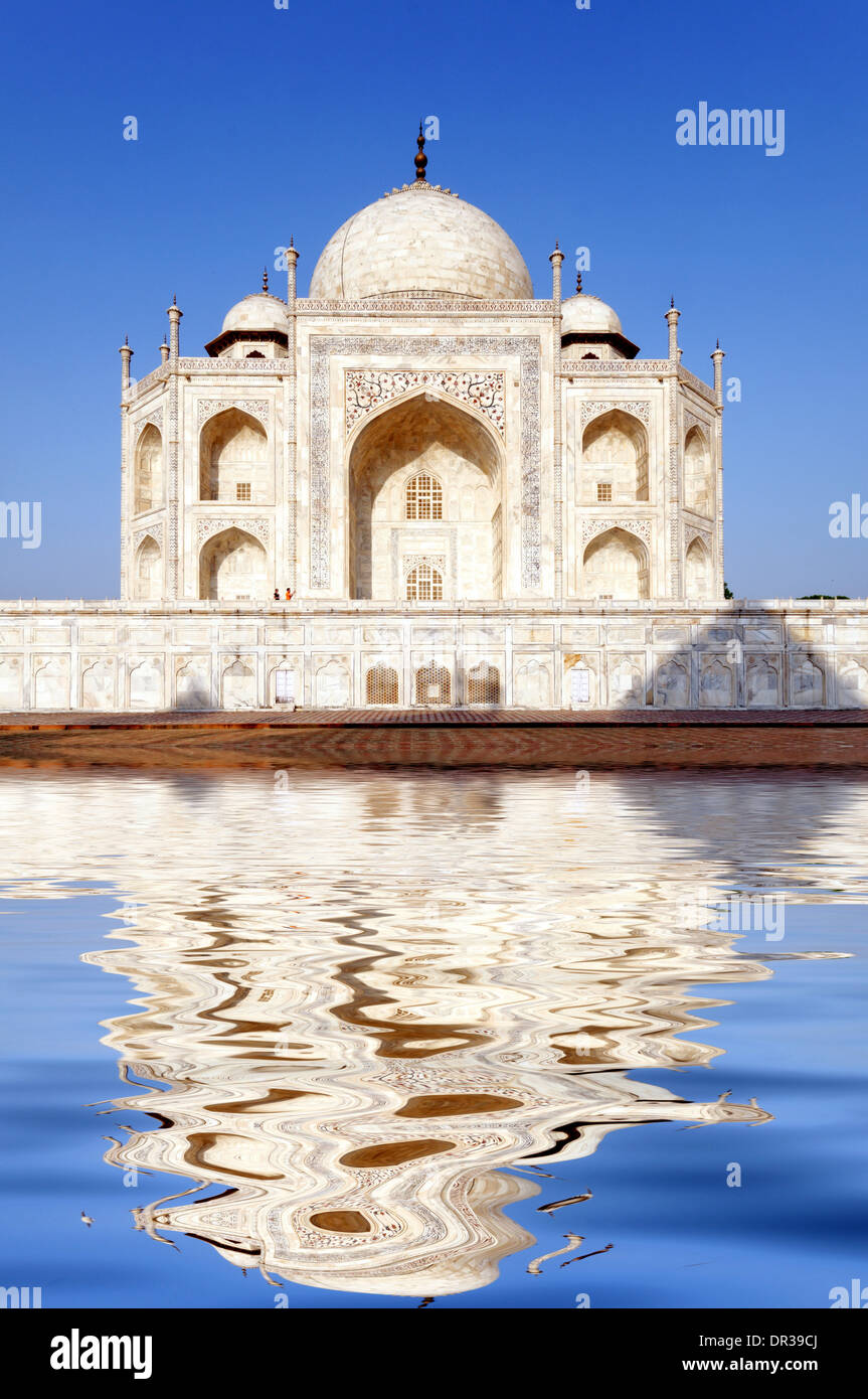 Il Taj Mahal riflessa nell'acqua Foto Stock