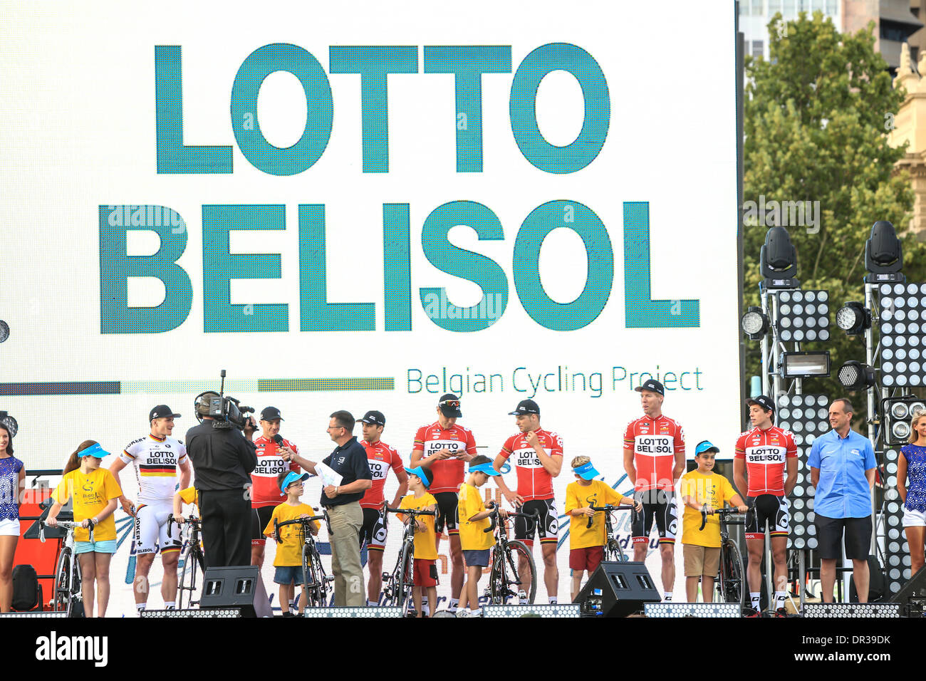 Adelaide, Australia. 18 gennaio 2014. LOTTO BELISOL presso il team presentazioni per il 2014 Santos Tour Down Under. Credito: Boris Karpinski/Alamy Live News Foto Stock