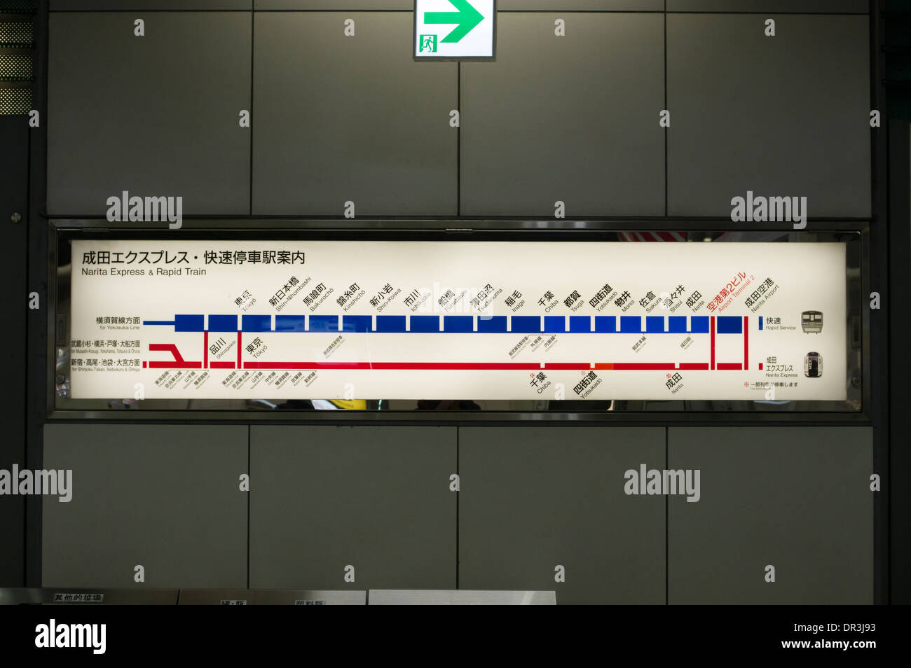Narita Express e un rapido servizio di treno dal centro di Tokyo all'Aeroporto di Narita. Foto Stock