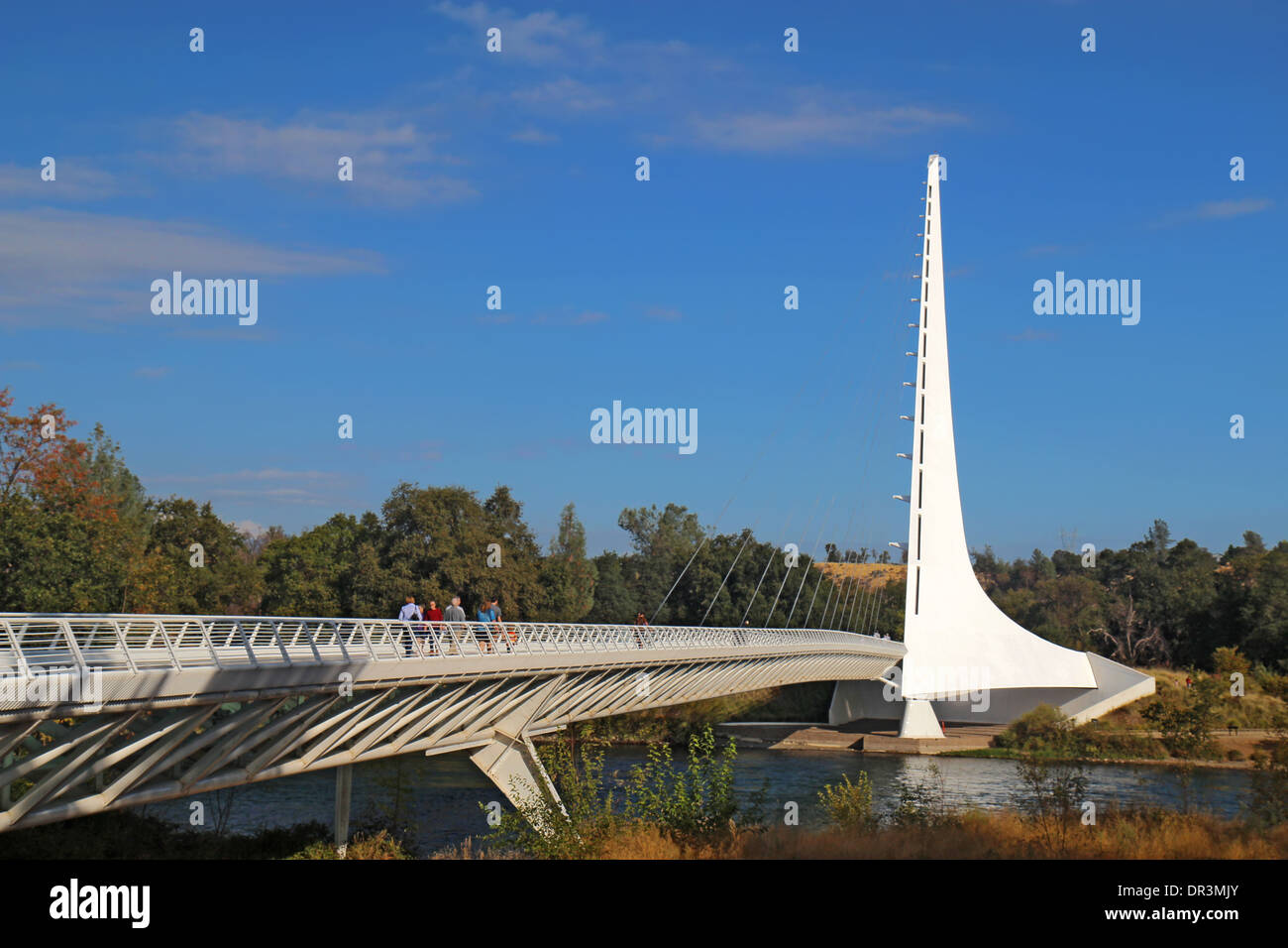 Il Sundial Bridge a Turtle Bay, un pedone e bicicletta ponte sopra il fiume Sacramento di Redding, California Foto Stock