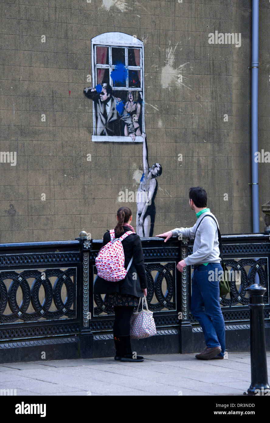 Banksy illustrazione in Bristol Foto Stock