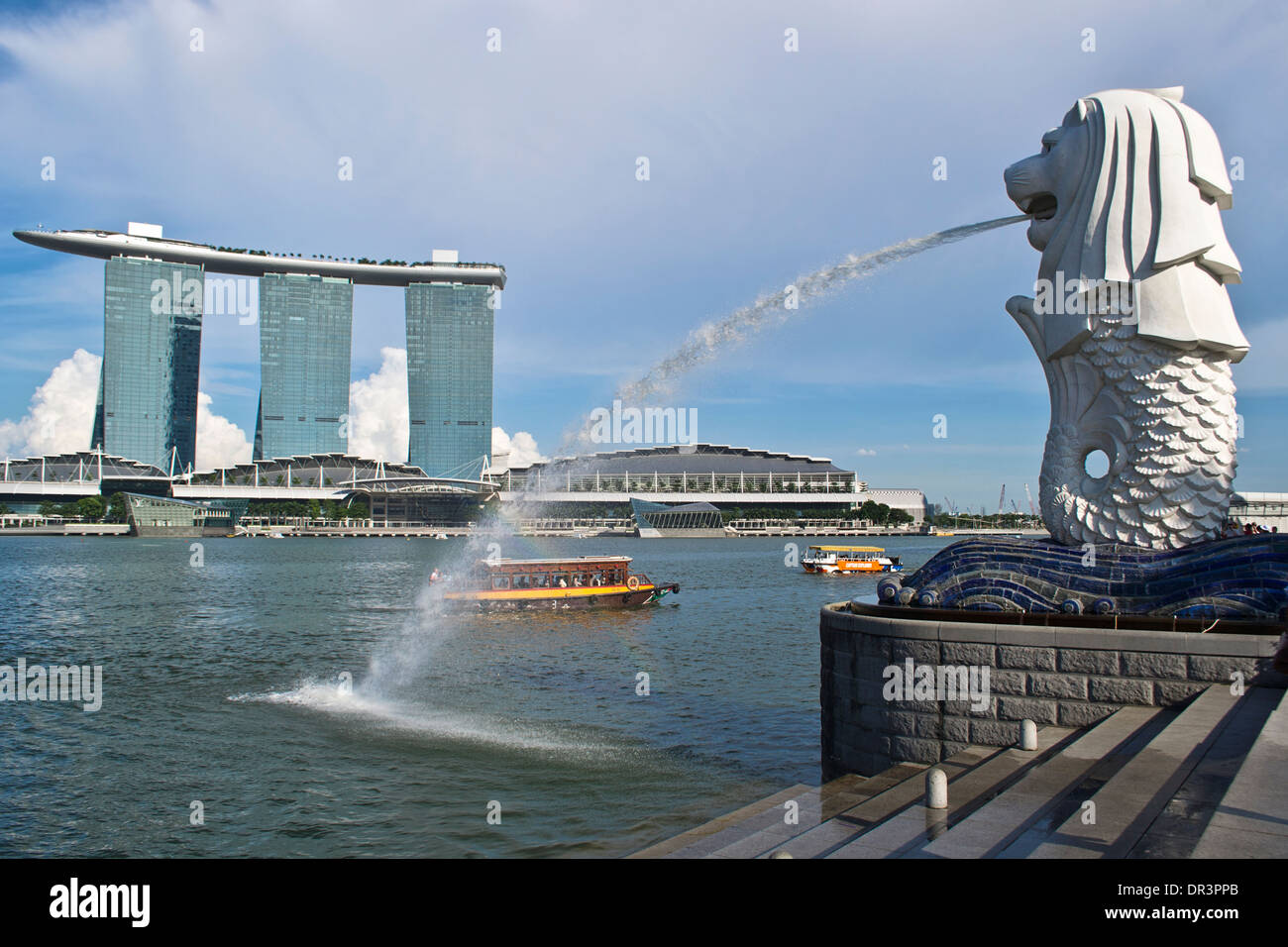 Il Marina Bay Sands e Merlion, Singapore Foto Stock