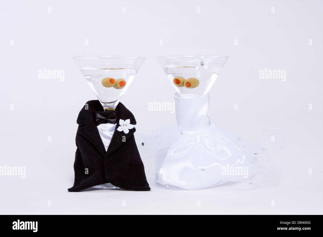 La sposa e lo Sposo wedding bicchieri da Martini Foto Stock
