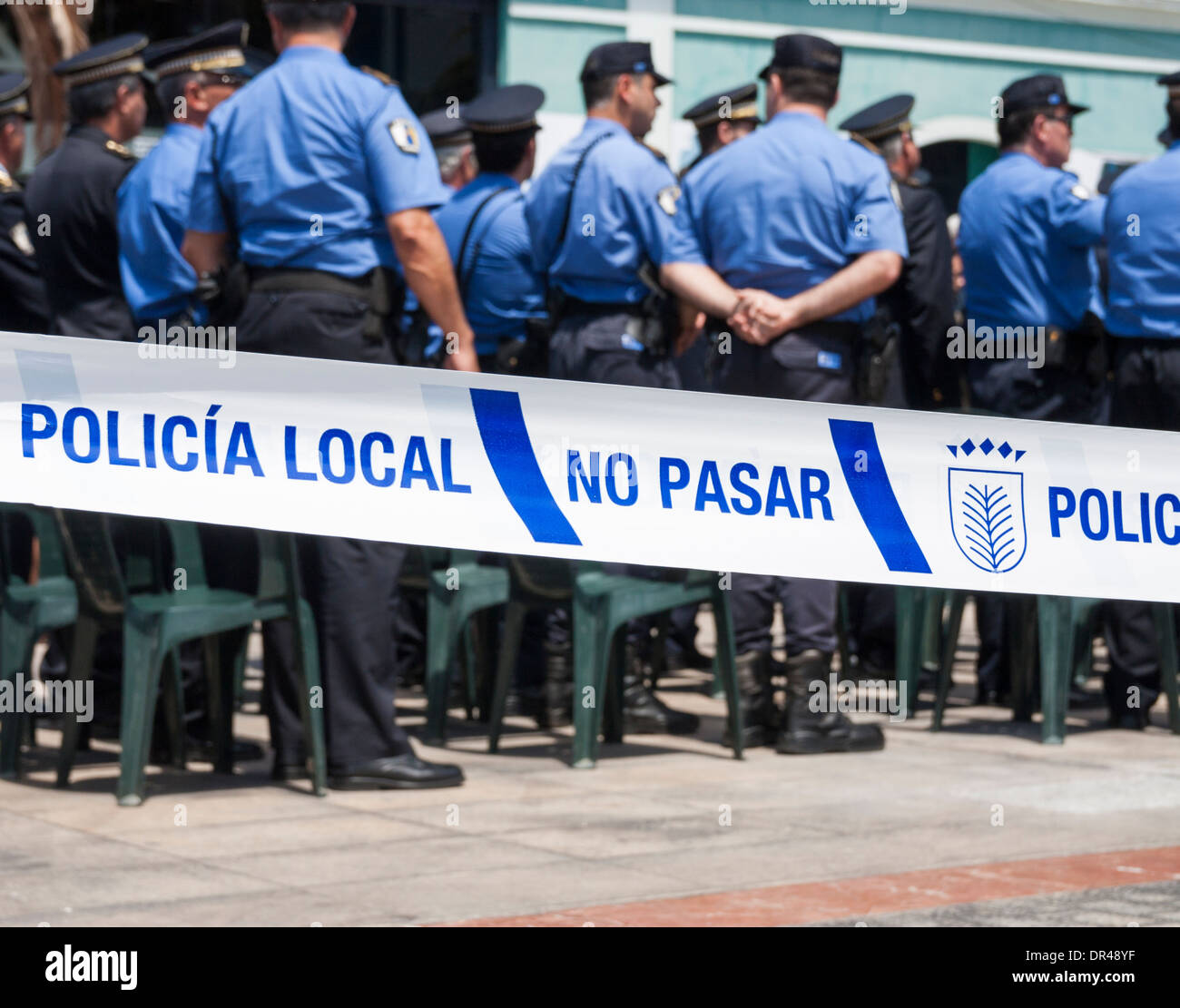 Non cross/pass polizia nastro incidente in spagnolo Foto Stock