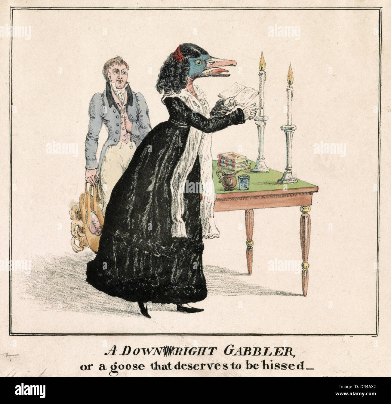 Una vera e propria gabbler, o un oca che merita di essere sibilò - caricatura di Francesca "Fanny' Wright, britannica nata attivista, suffragette e critico in modo tale schiavitù, 1829 Foto Stock