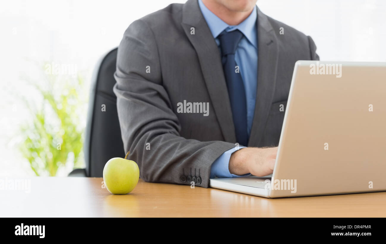 Elegantemente vestito uomo d affari con computer portatile in ufficio Foto Stock
