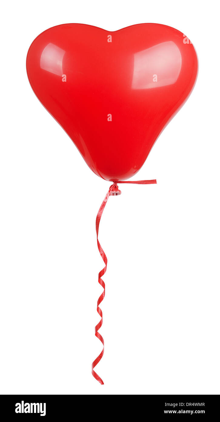 A forma di cuore palloncino rosso isolato su sfondo bianco Foto Stock
