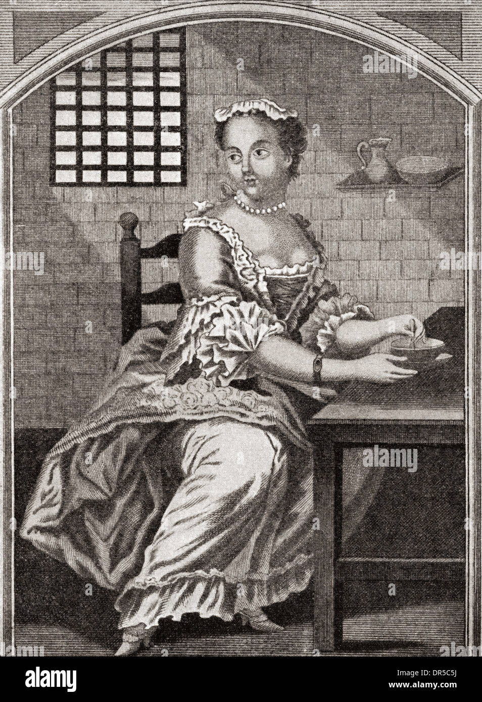 Marie Catherine Taperet 1728 - 1755. Visto qui in prigione prima di essere eseguiti in luogo de Grêve, Parigi, Francia. Foto Stock