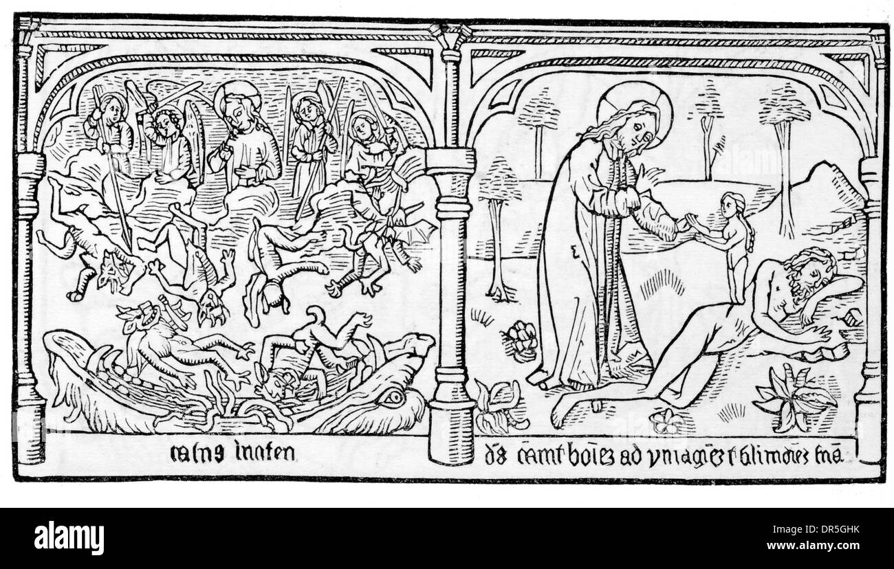 Primo taglio in Speculum Humanae Salvationis o specchio dell umana salvezza. Una edizione blockbook tardo XV secolo Foto Stock