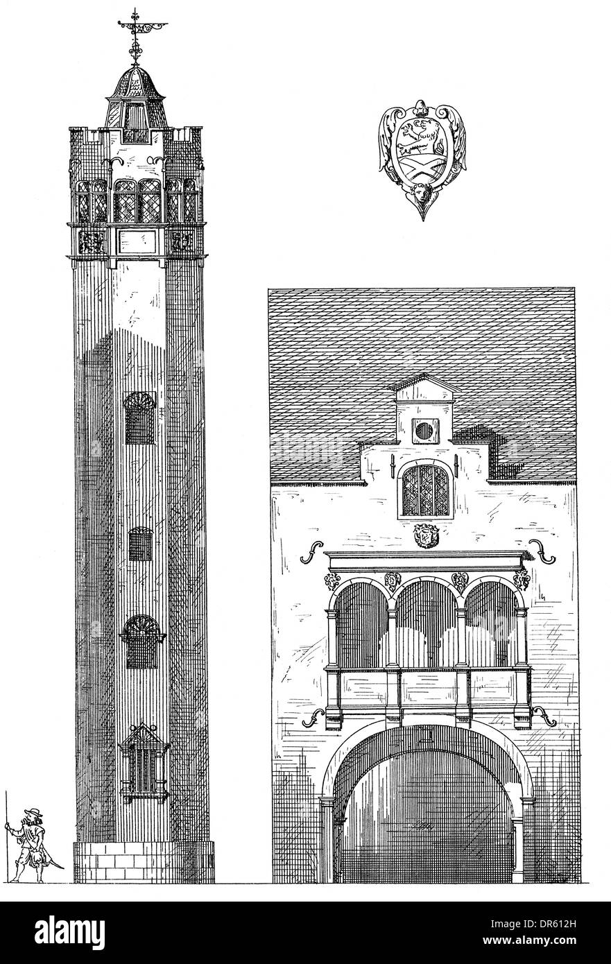 Stile rinascimentale del XVI secolo, la torre dei Cavalieri, Hessenhof, Marzellenstrasse street, casa ormai distrutto, Colonia, Germania Europa Foto Stock