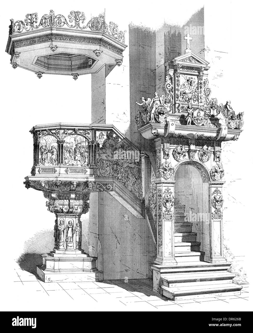 In stile rinascimentale, pulpito di prua, XVI secolo, Cattedrale di Treviri anche Trierer Dom, Trier, Renania-Palatinato, Germania Foto Stock