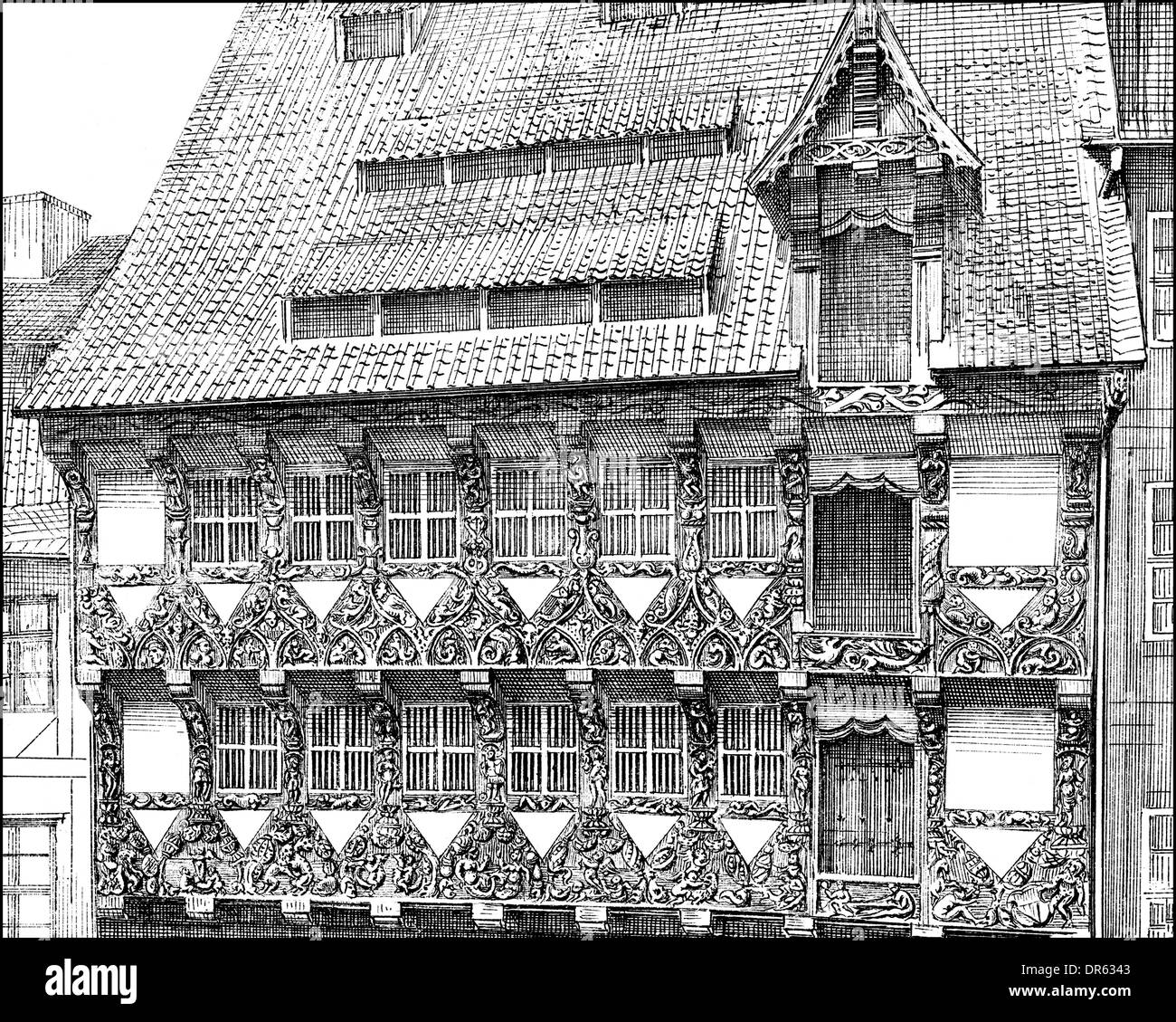 Huneborstelsche Haus house, Guild house, 1524, Burgplatz posto, distrutto durante la II Guerra Mondiale, Braunschweig, Bassa Sassonia, Germania Foto Stock