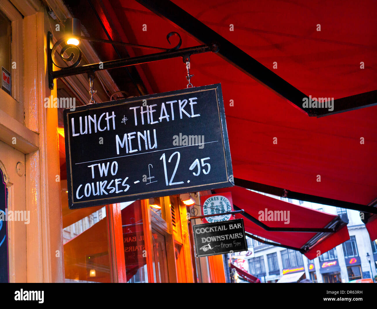 Ristorante lavagna menu teatro in Covent Garden di Londra Foto Stock