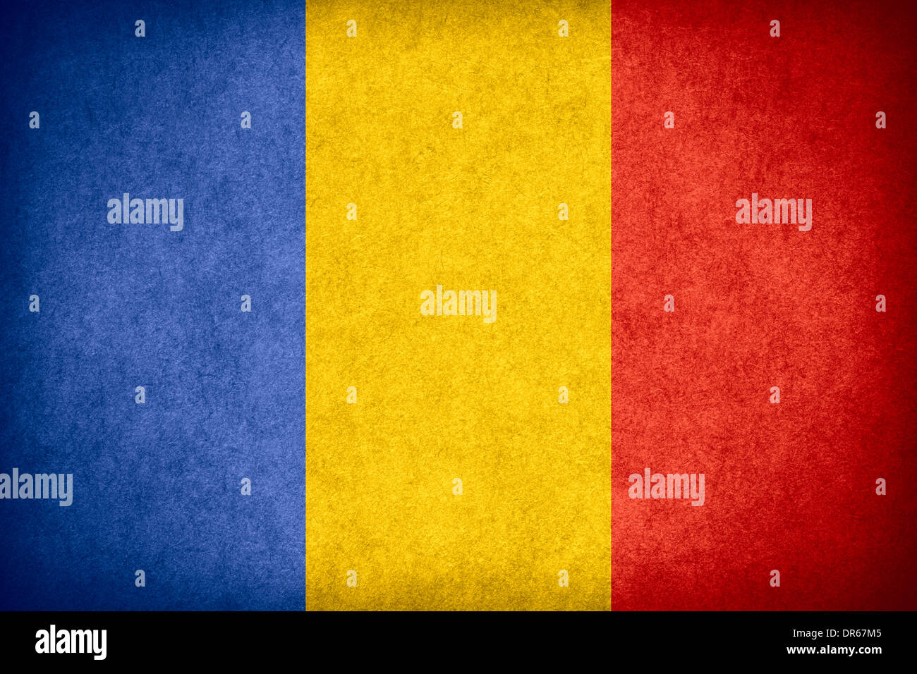 Bandiera della Romania o rumeno banner su carta ruvida consistenza configurazione Foto Stock
