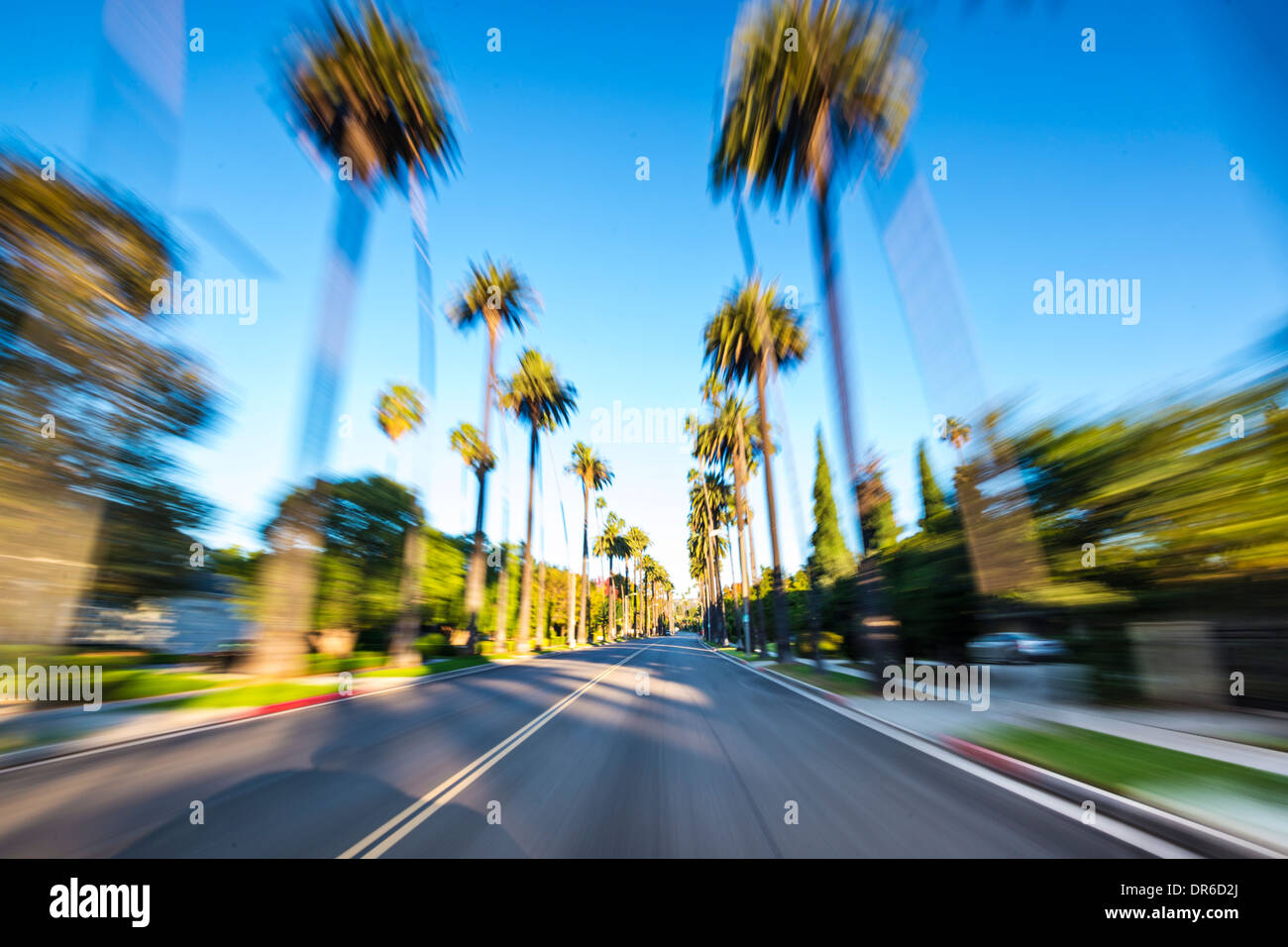 Beverly Hills drive through con motion blur. Foto Stock