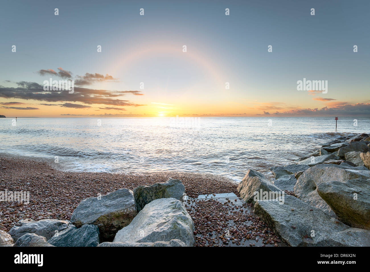 La spiaggia e il litorale a Sidmouth sulla costa sud del Devon Foto Stock