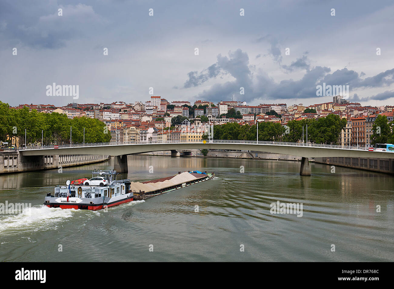 Fiume Saone e il quartiere di La Croix Rousse Foto Stock