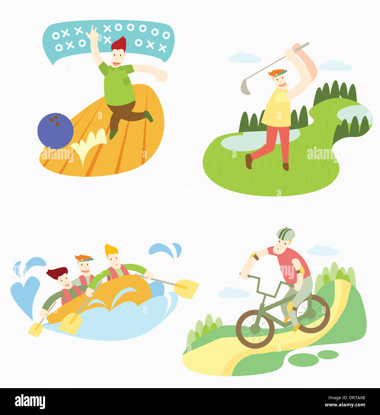 Le illustrazioni di un uomo che fa sport diversi Foto Stock