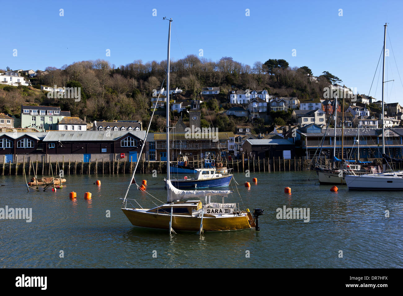 Barche sul fiume Looe, Cornwall Foto Stock