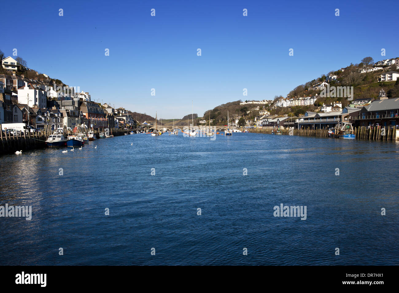 Barche sul fiume Looe, Cornwall Foto Stock