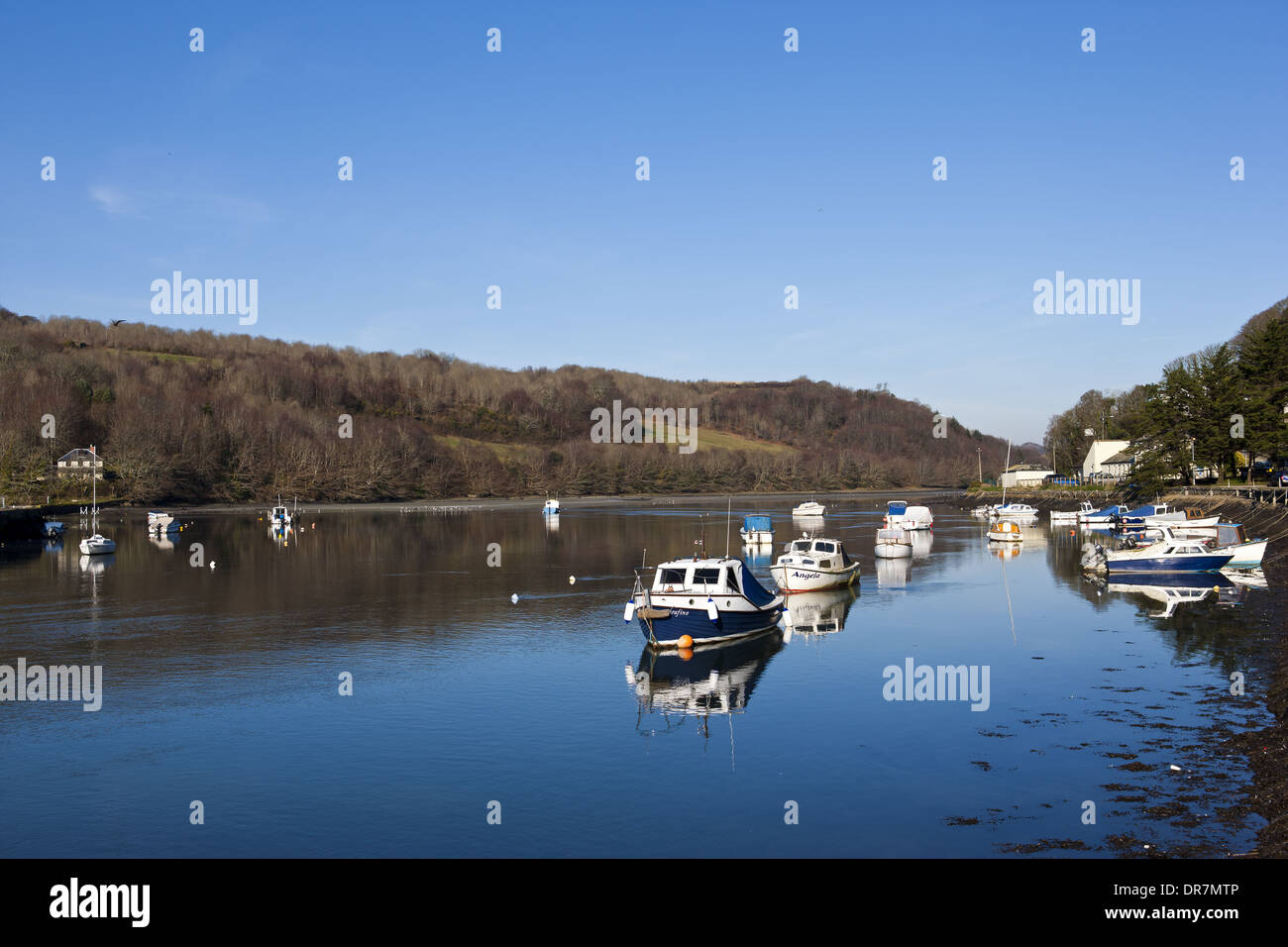 Barche sul fiume, Looe, Cornwall Foto Stock