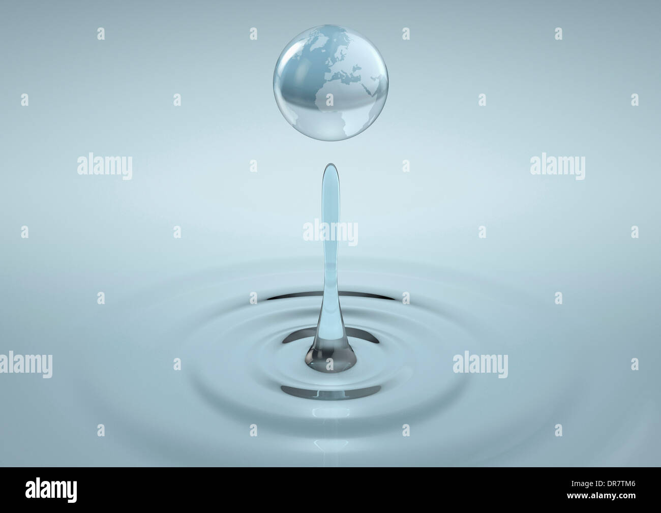 Il pianeta terra formata da una goccia di acqua, ambiente, penuria d acqua, aumento della pioggia, della conservazione, del cambiamento climatico concept Foto Stock