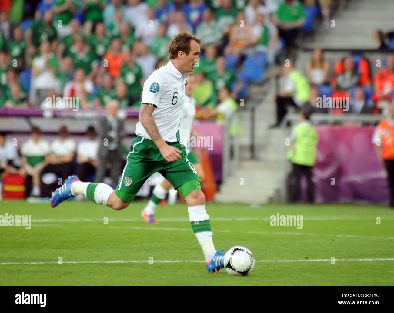Glenn Whelan (Stoke City FC) in azione per Rep di Irlanda durante il campionato europeo Gruppo C gioco tra Italia e Irlanda presso lo stadio comunale. A Poznan, in Polonia, il 18 giugno 2012. L'Italia ha vinto la partita 2-0 Poznan, Polonia - 18.06.12 Foto Stock