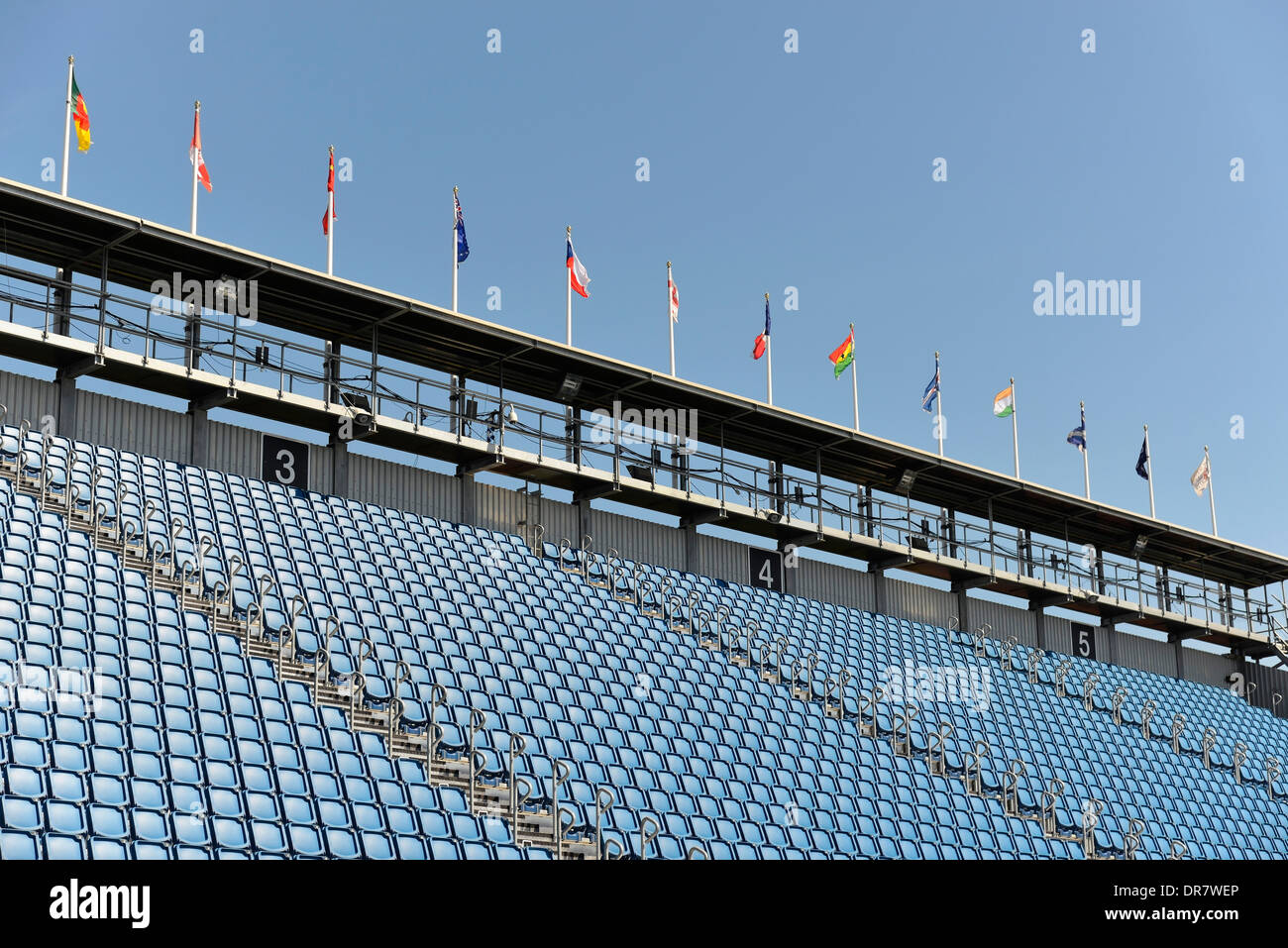 Tribune vuote, Edinburgh Tattoo militare, il Castello di Edimburgo, Edimburgo, Scozia, Regno Unito Foto Stock