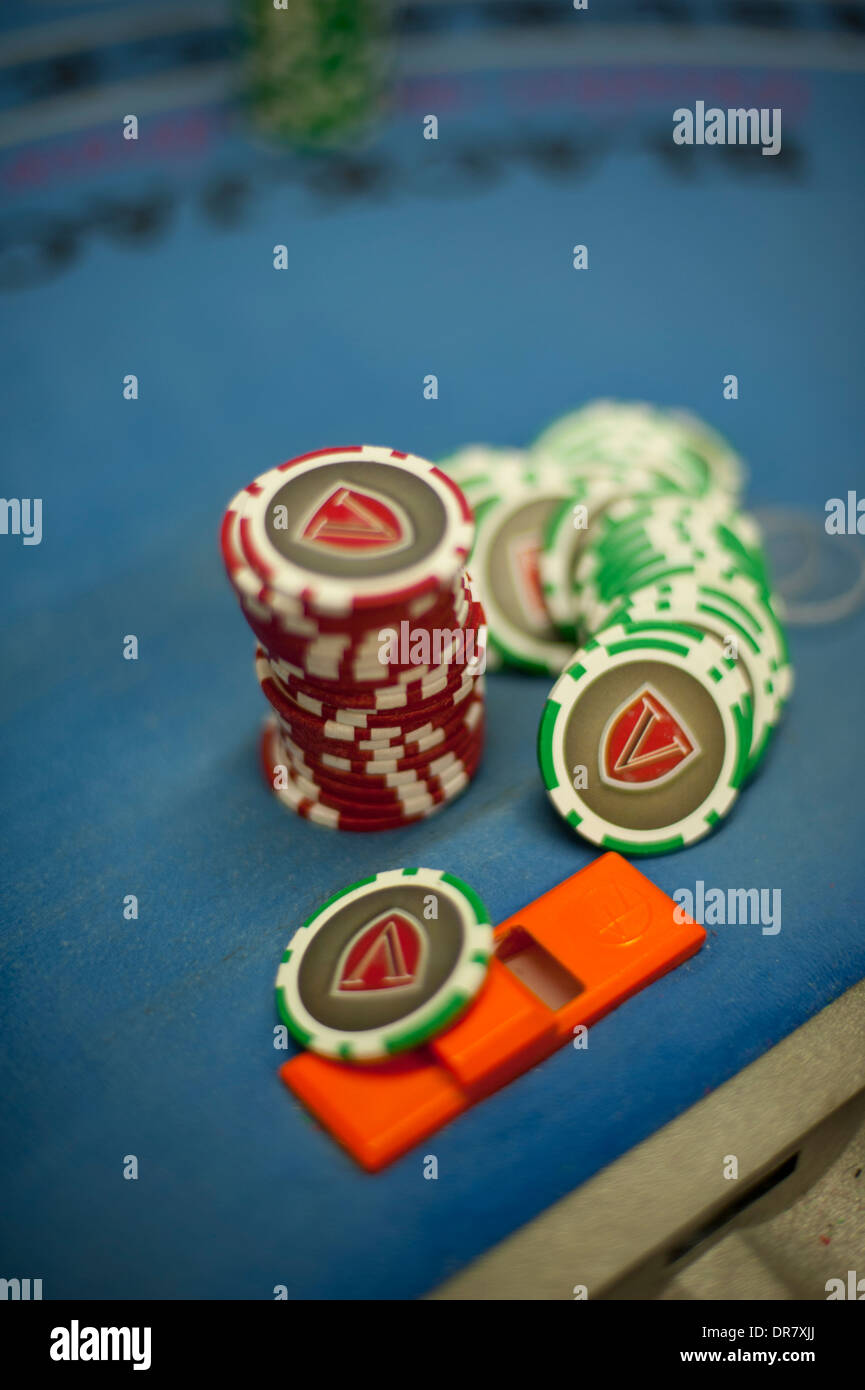 Casinò giochi d'azzardo rischio MS Mississippi Biloxi casino poker chips in pile di pile Foto Stock